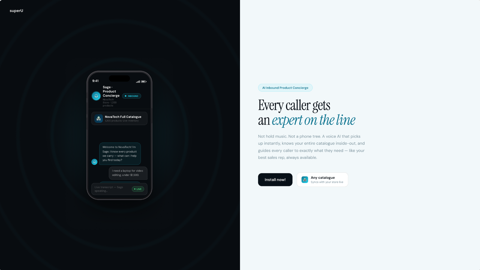 superU AI Inbound Product Concierge — A voice AI that picks up instantly and guides every caller to exactly what they need